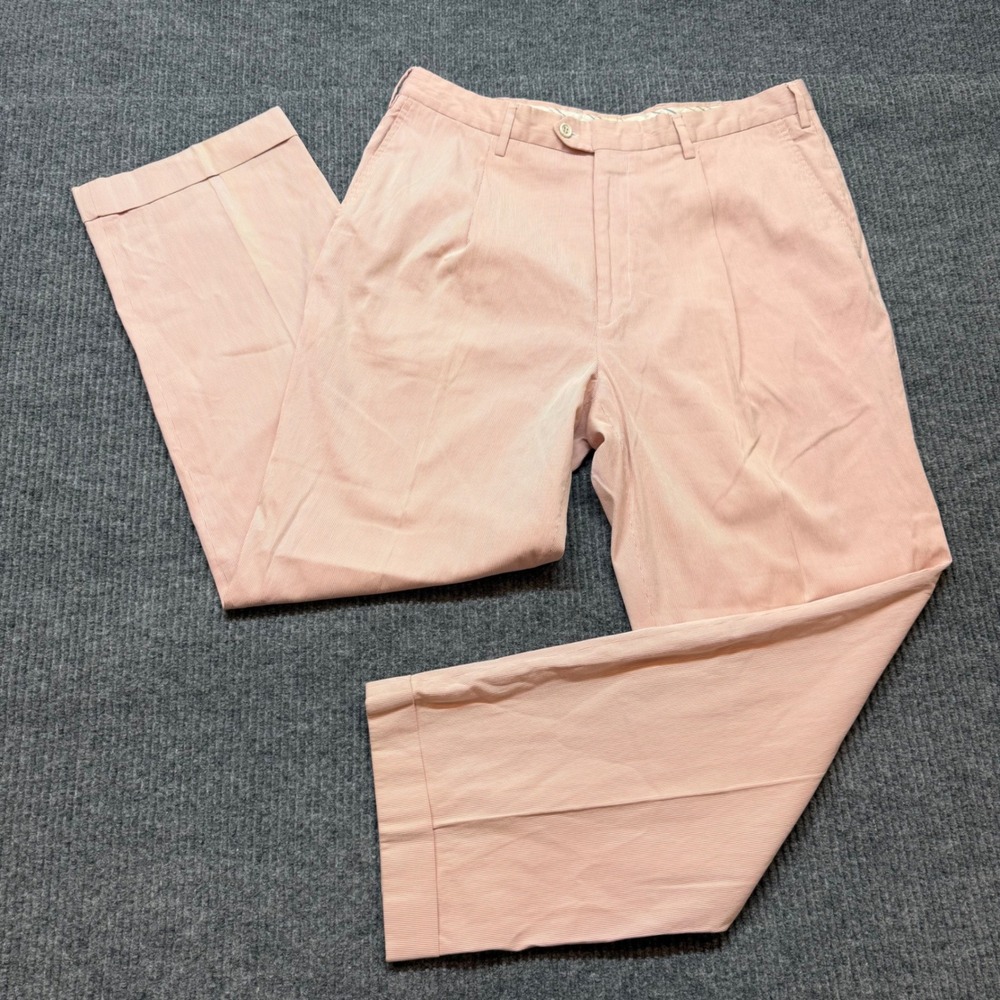 Bobby Jones Collection Mens 36 Pink Seersucker Pleated Dress Pants Italy